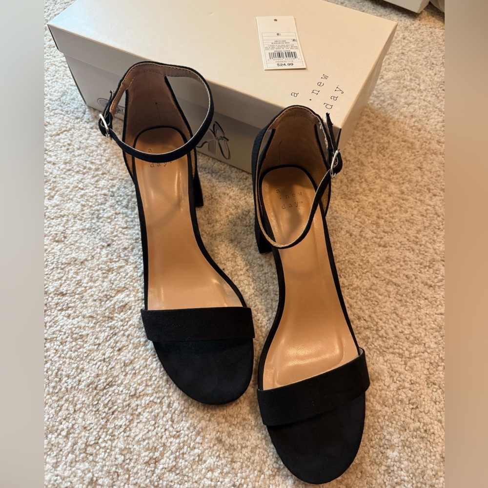 A New Day Black Ankle Strap Heels